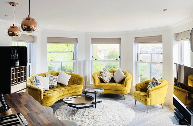 Luxury apartment with balcony, views across Purbeck hills and sea