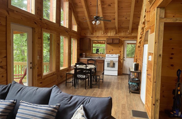 Luxury cabin with a "mountain view" with a hot tub and internet