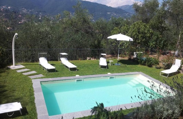 Luxury Apartment 2-4 persons in villa Liberty with olive trees and swimming pool, fine residential area above Santa Margherita Ligure