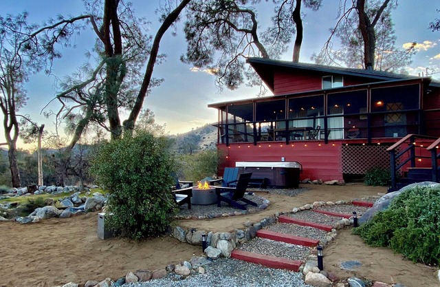 Mid Century Creekside Cabin with Hot Tub