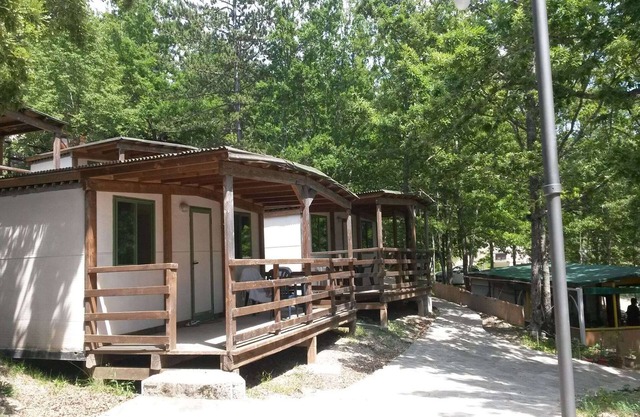 Gemütliches Mobilheim in der Toskana, umgeben von viel Grün mit Swimmingpool und
