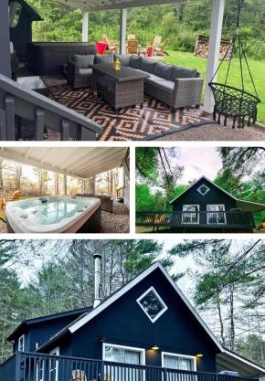 Modern Pine Tree Chalet with HOT TUB, Outdoor TV, VIEWS, Games & POOL 5 mins away!