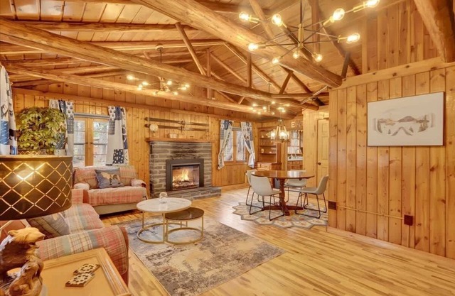 Modern & Rustic Pocono Cabin | Fireplace | Firepit
