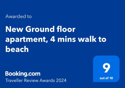 New Ground floor apartment, 4 mins walk to beach