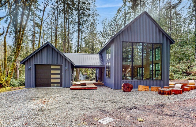 Nordic-style home in the forest with private beach access, seasonal pool/hot tub