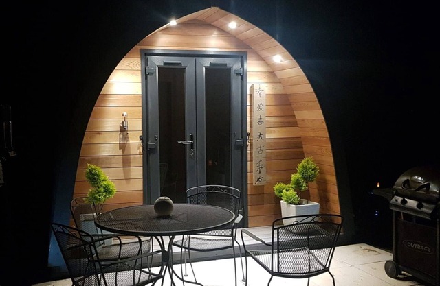 Oriental Garden Pod. Set in our gorgeous garden of bonsai, pagoda and koi pond.