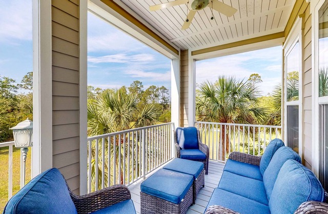 Palm-lined Home, Dock Access, Firepit, & Balconies
