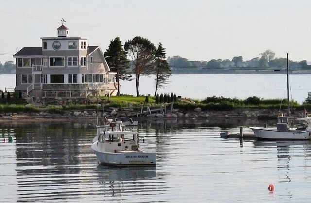 Panoramablick auf das Meer von Garrison Cove, Wills Gut und Casco Bay