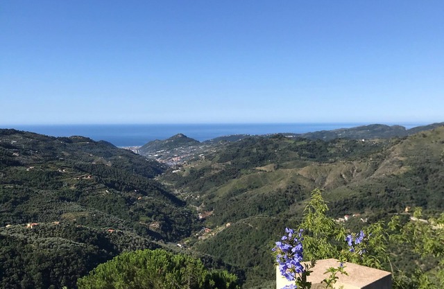 Panoramablick auf die ligurischen Berge und das Mittelmeer