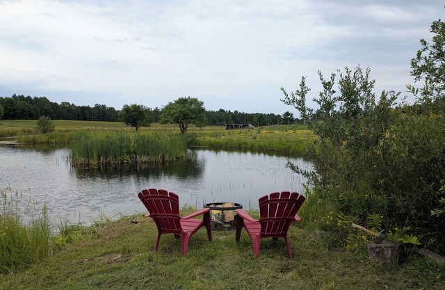 Pondside Yurt Stay on a Heritage Farm with Trails, Sauna & Scenic Views