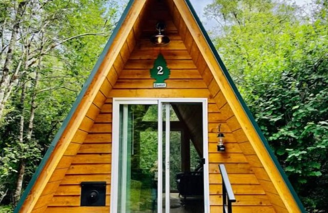 Private Cozy Aframe Sunset Cabin 2 @ Pull Caffe wood roasted coffee and bakery