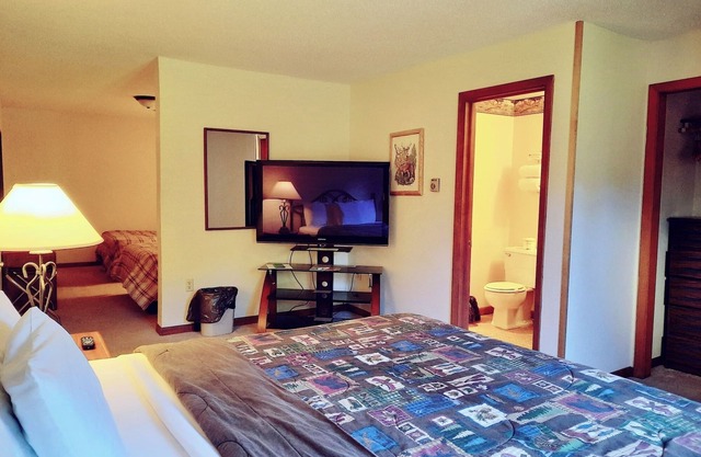 Private Guestroom inside the Lodge at North Ironwood Acres with three beds and one bathroom. Dog Friendly!