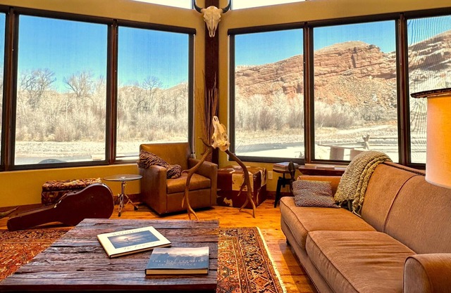 Red Cliffs, exclusive riverfront property, with freshwater swimming pond.