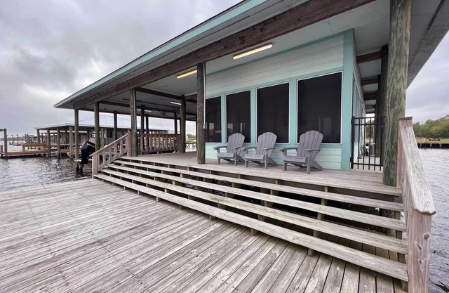 Reel Fishin' at "The Pier Camp" on the dock and over the water.