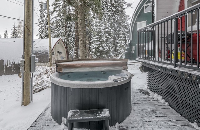 Renovated cozy cabin in sought after location with private hot tub and laundry.