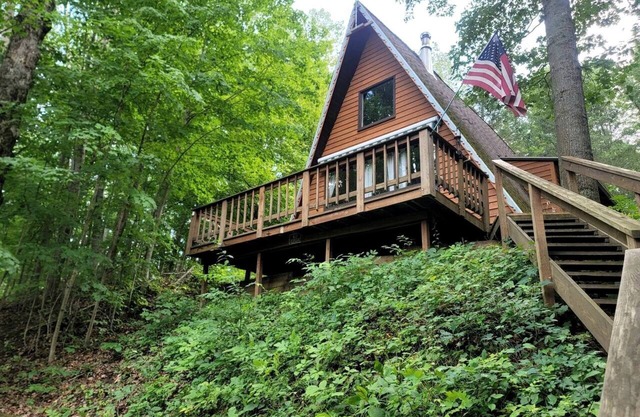 Secluded A-Frame Cabin with Private Riverfront on Little Manistee River near Tustin, Michigan