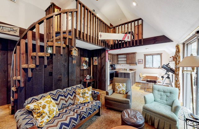 Secluded cabin with 70s vibe, large deck, wood-burning stove, WiFi, & W/D