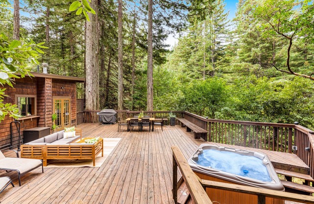 Secluded, dog-friendly home with hot tub, outdoor dining, washer/dryer, & desk