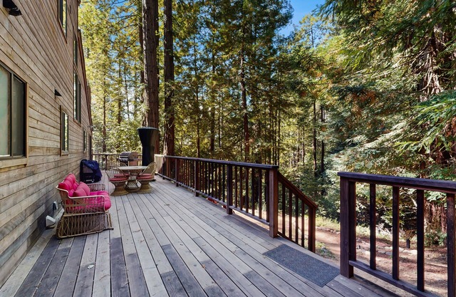 Secluded, two-story getaway with free WiFi, wood stove, & furnished deck