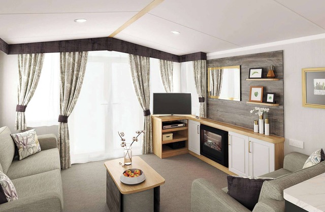 Spacious and luxurious 12ft-wide caravan with one double and one twin.