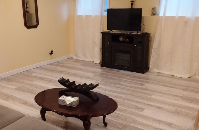 spacious new downtown apartment with large deck and BBQ short walk to shore