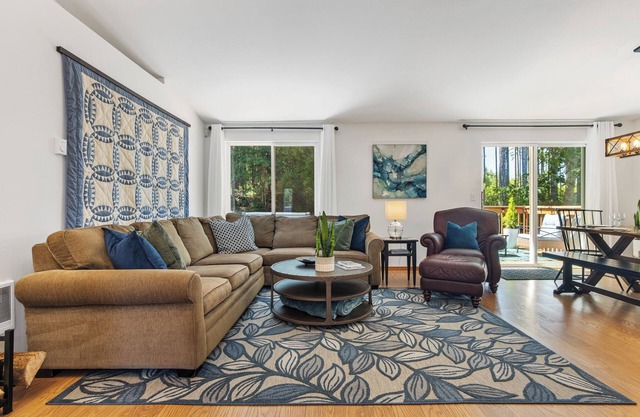 Spacious one level home with a firepit, hot tub and games