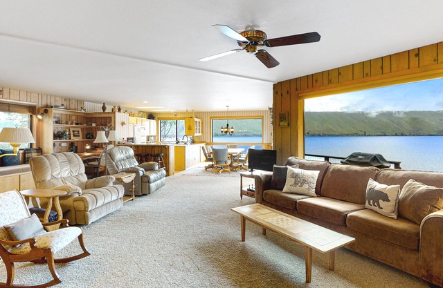 Spacious waterfront home on Wallowa Lake with dock & fireplace
