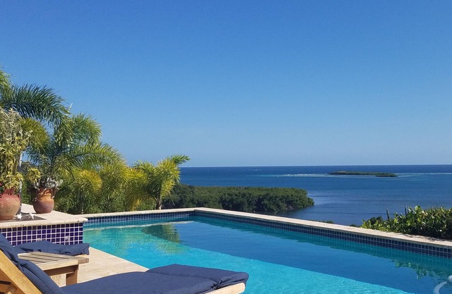 Rainbow Paradise ist ein moderner und architektonisch wunderschöner 4BR / 3. 5 BA Haus auf einem 5 Hektar großen Grundstück mit Blick auf Manglar & Pela Bays. Sehr abgelegen und privat. A / C in BR, Deckenventilatoren, voll ausgestattete Küche, Außenpo...