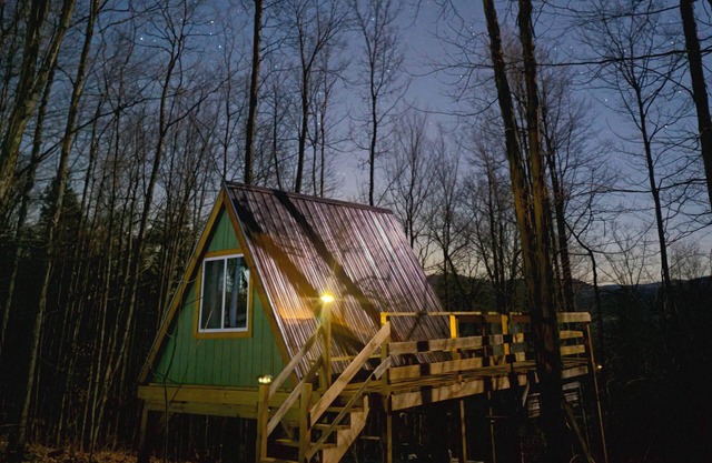 The Far-Rest Fox A-Frame Off Grid Glamp High in the Trees of Mystical Forest