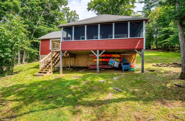 The Little Red Camp - private waterfront on Rangeley Lake, wood stove and fire pit