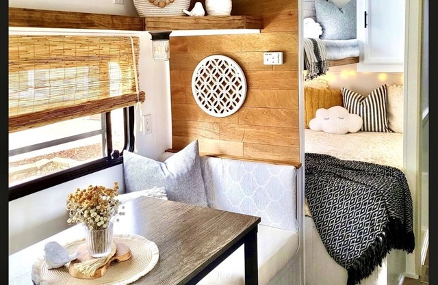 Modern RV beautifully remodeled from the inside out w/ barn door master bedroom