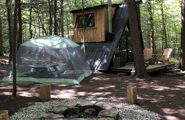 Tiny off-grid A-frame cabin nestled in nature!