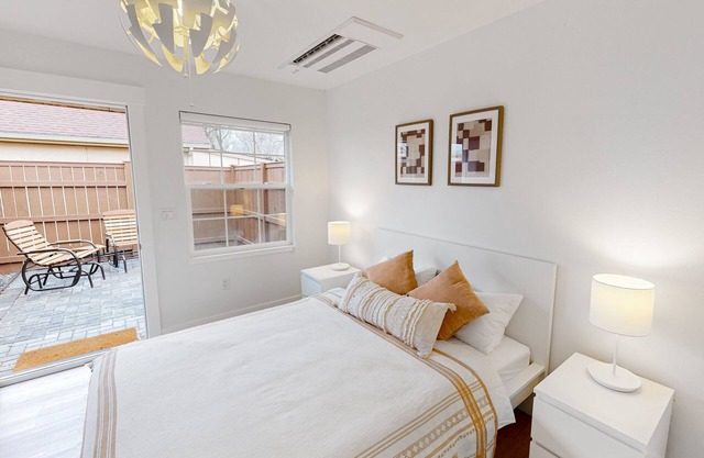 Updated retreat with kitchenette, on-site laundry, private patio, & central AC