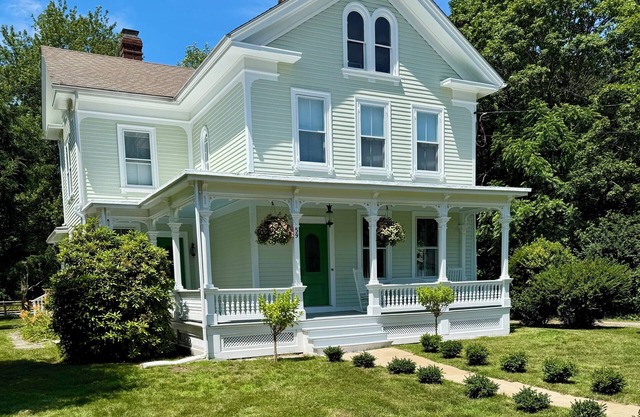 Victorian beach house and cottage family compound with large pool in Westbrook