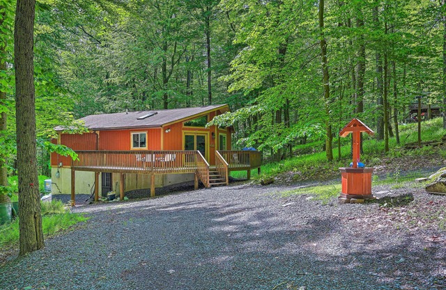 Walk to Lake & Beach: Pocono Cabin w/ Fire Pit