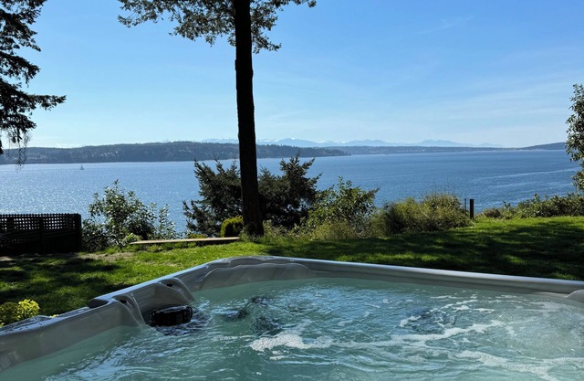 Waterfront Acre Estate with Hot Tub and Mountain Views
