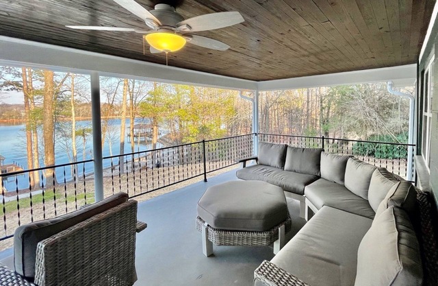 Waterfront home for 12: pets welcome, covered deck, boat slip, beach area, grill