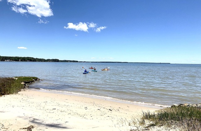 August date available! Waterfront, Private Beach, Mid Century Style