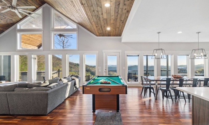 Wolf Laurel Haus | 2 Cabins & Views for Miles~ Hot Tubs~ Pool Table