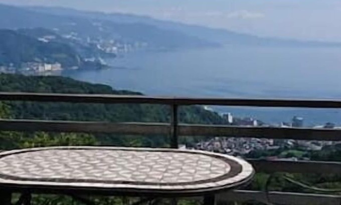 Shimotaga Haus | A spectacular view! Relax on the sea-view terrace / Scandinavian log house with hot spring & fireplace