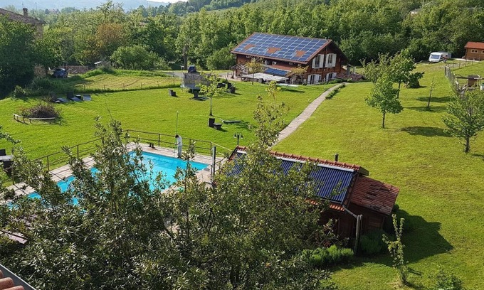 Madonna Dei Fornelli Wohnung | Wohnung "Holzhaus 3" mit Pool, Sauna, Garten
