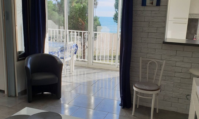 Argeles Plage Wohnung | Argeles Waterfront (renoviert) - Blick herrlicher 20m Strand (direkter Zugang) - Wi-Fi