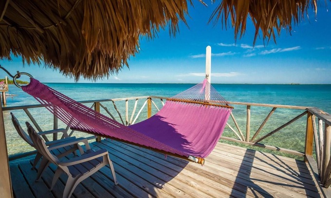 Thatch Caye Resort | Breezy Overwater Bungalow w/ Incredible Views - Private Patio & A/C Included