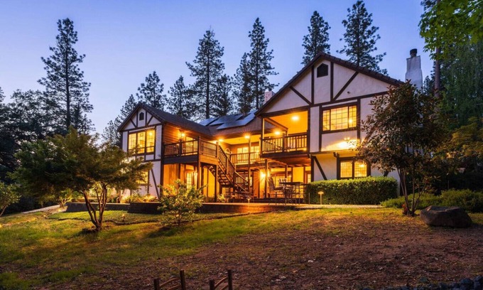 Alta Sierra Villa | Gated Tudor-Style Estate Enormous Chef's Kitchen Hot Tub Lush Landscaping