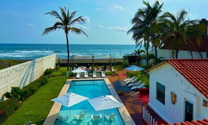 Cuyutlan Haus | HUGE BEACHFRONT GATED HACIENDA w/ CASITA, POOL sleeps 18 VRBO Rated #1