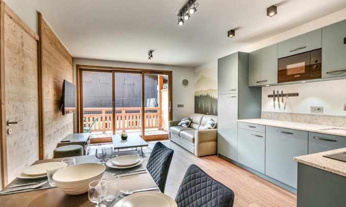Les Gets Wohnung | Le Génépi - Superbe T2 cabine 4-6 pers, neuf, à 50m des pistes, avec balcon, garage et WiFi - FR-1-685-67