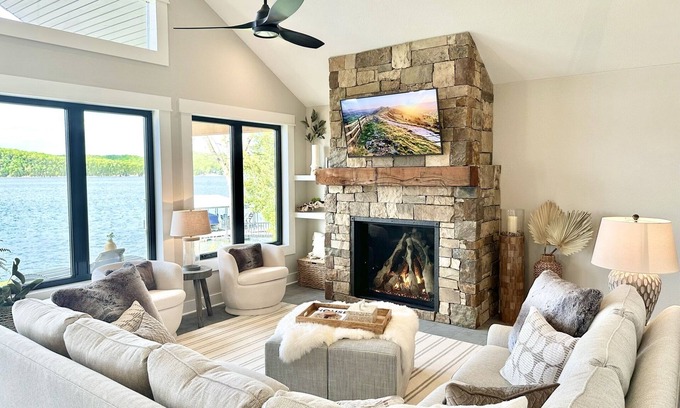 Roach Haus | Luxury Family Retreat - New Lakefront Home on calm cove - Private Dock - Firepit