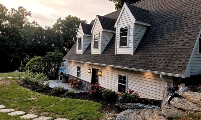 Witmer Hütte | New Waterfront Creekside Cottage w/ Private Pool, Firepit, Paddle Boat, Fishing
