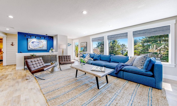 Oceanside Haus | Ocean View Home w/ Private Hot Tub, Great Deck, Fireplace - Walk to the Beach