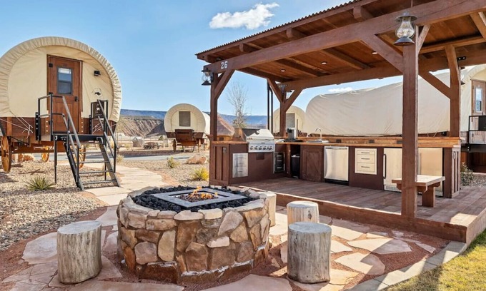 Virgin Kabine | Outdoor experience Pet Friendly Wagon on the Pond w/ 2 QB and Outdoor Kitchen